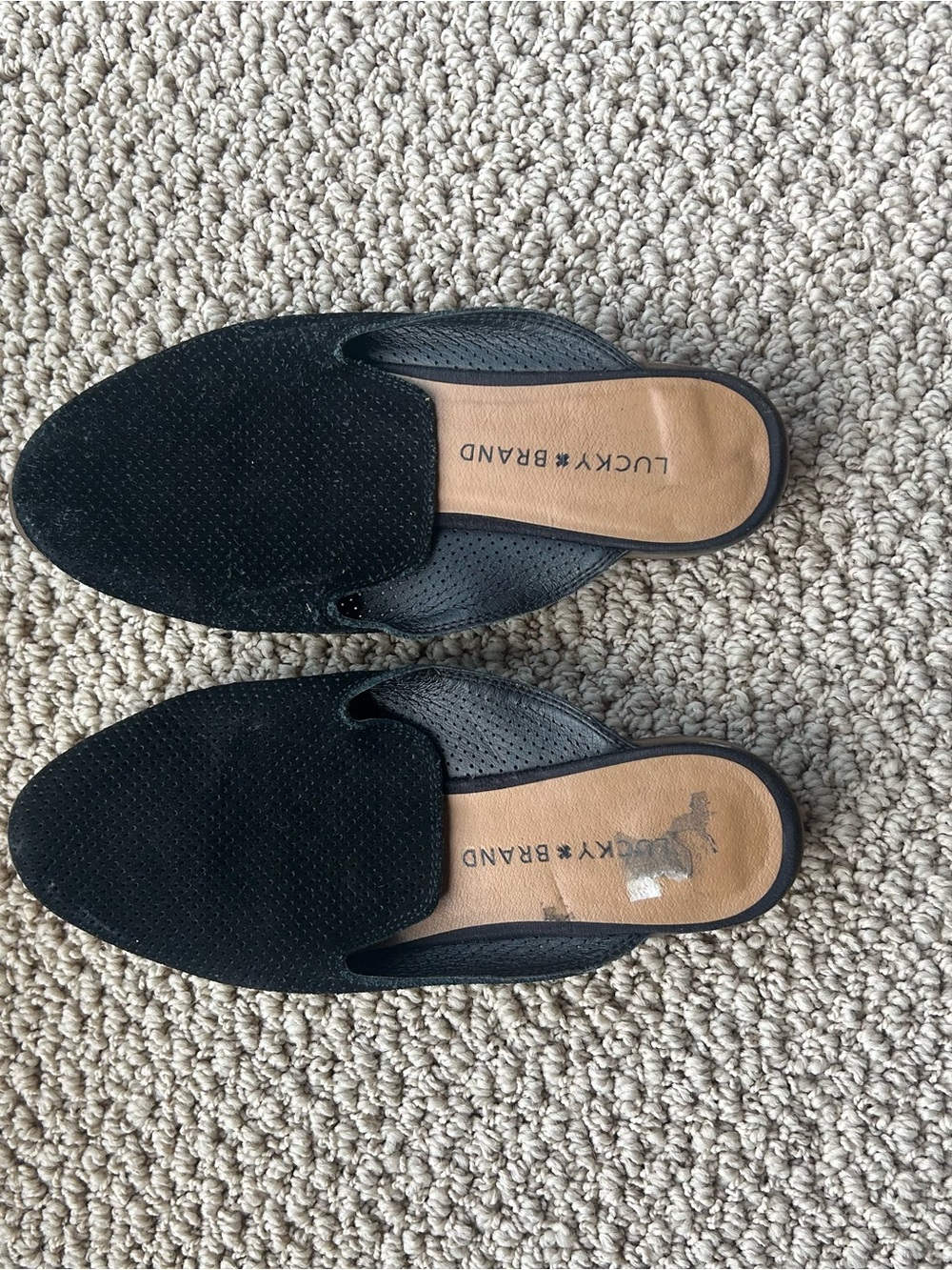 Lucky Brand Black Perforated Slip-On Mules